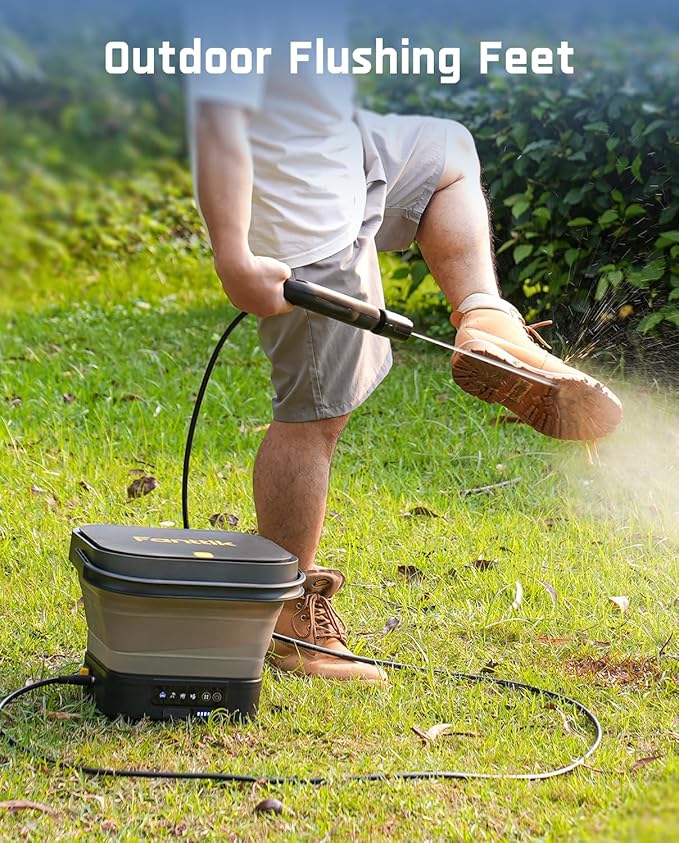 Fanttik NB8 Fold Cordless Electric Pressure Washer w/3.2Gal Tank, 5-in-1 Nozzle, Max 220PSI, 10FT Hose, 4000mAh Lithium Battery, Type-C Charging, Portable Sprayer Washer for Camping, Pet Cleaning
