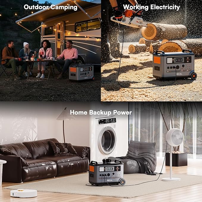 OSCAL 3600Wh Solar Generator PowerMax 3600 with 3x400W Panel, Solar Power Station with 4 AC Outlets (6000W Peak), 1.2H Full Charging, APP Control Emergency Power Station for Home, Camping & RVs