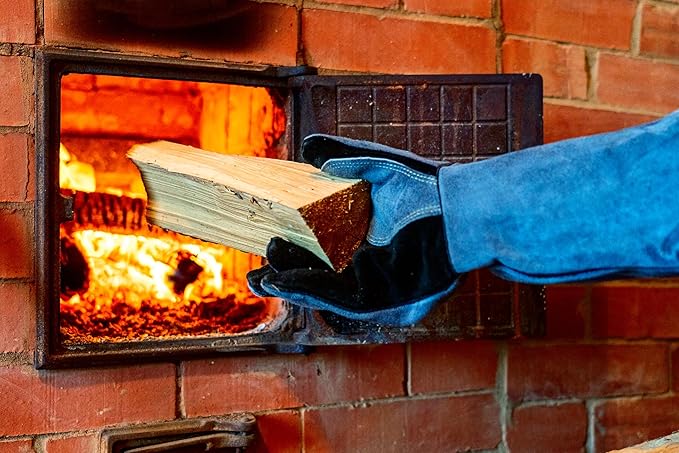 RAPICCA Fireplace Gloves Fire Heat Resistant: Grey 16IN 662℉- Fireproof Leather for Fireplace Fire pit Wood stove Campfire Furnace BBQ Grill Oven Stick Mig Welding Welder Gear - Birthday Gift for men