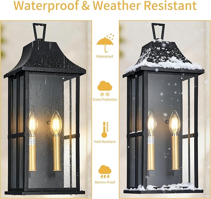 Outdoor Wall Sconce, 20.3" 2-Light in Black