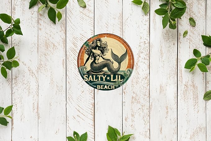 Mermaid Wall Art Decor Metal Sign Beach Vintage Round Plaque Nautical Themed Bar Cafe Home Decor Enthusiasts Gift for Friends and Family 8x8 In