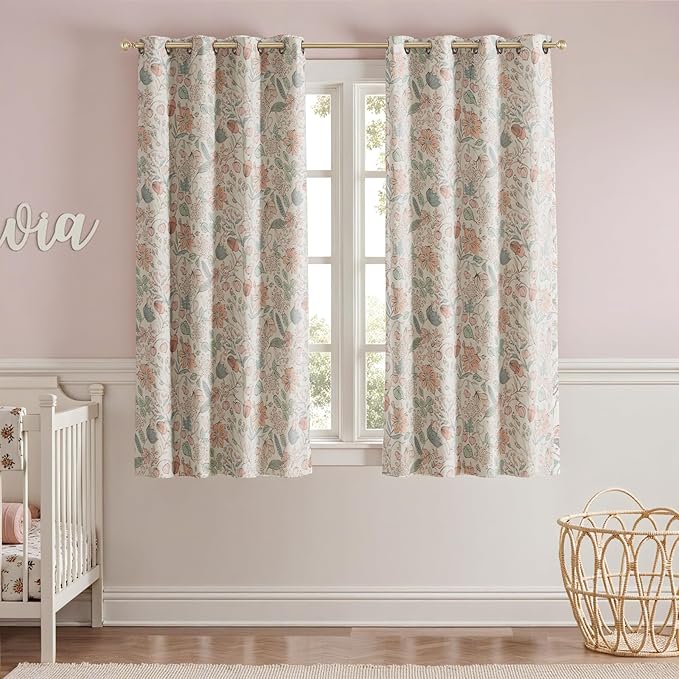 jinchan Nursery Curtains 95% Blackout Pink Floral Curtains for Girls Room, 63 Inch Length Farmhouse Drapes for Bedroom Living Room Darkening Window Treatment Grommet Top Set of 2 Panels