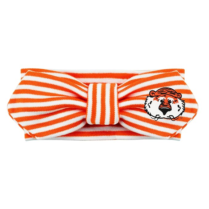 Creative Knitwear Auburn Tigers Infant Girls Orange/White Striped Hair Knot Headband Embroidered Logo - Size Newborn - 4T