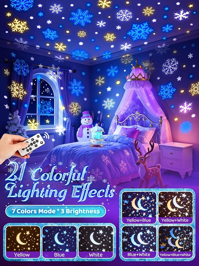 Frozen Toys, 15 Music+16 Films+315 Colors Night Light for Kids, 360°+Remote+Cordless Star Projector for Kids Night Light Projector, Princess Toys for Girls Room Decor, Christmas Gifts Frozen Gifts