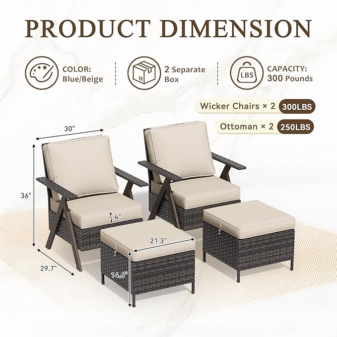 Outdoor Patio Wicker Chair Set of 2, Bistro Chair Set Patio Conversation Sets for Garden Lawn & Poolside