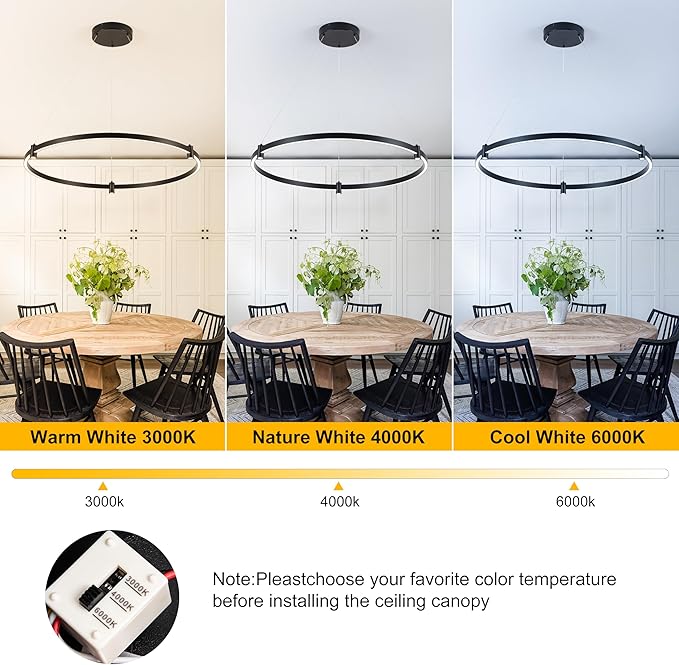 LED Black Chandeliers Modern Pendant Light, 40W Dimmable, 1 Rings Dimmable