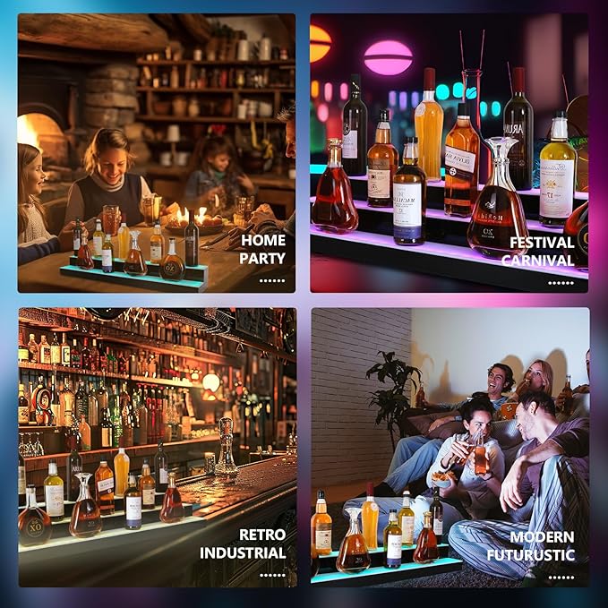 Led Lighted Liquor Bottle Display Shelf, 40 Inch 2 Tier Whiskey Rack, Support