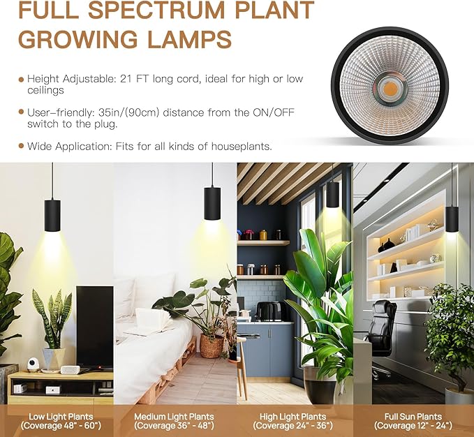 STERREN Hanging Grow Lights, Plug in Pendant Light