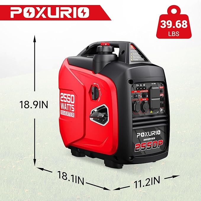 2550-Watt Portable Inverter Generator for Home Use, 1.06Gallon Large Fuel Tank Up to 10 Hours Use, 120V Gas Powered Generator Super Quiet - EPA Compliant-Red