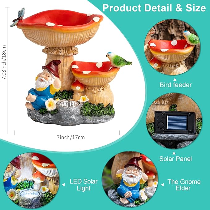 Solar Gnome Statues Figurine Lights - Garden Lighting Outdoor Decorations, Gnome Sleeping Under Mushroom, Yard Art Lawn Ornaments for Porch Patio Balcony - Gnome Gifts for Women Mom