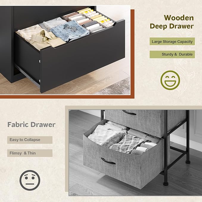 6 Drawer Dresser for Bedrom,Tall Black Chest of Drawers for Bedroom, Hallway, Modern 43.2" H X 27.6" W X15.6 D