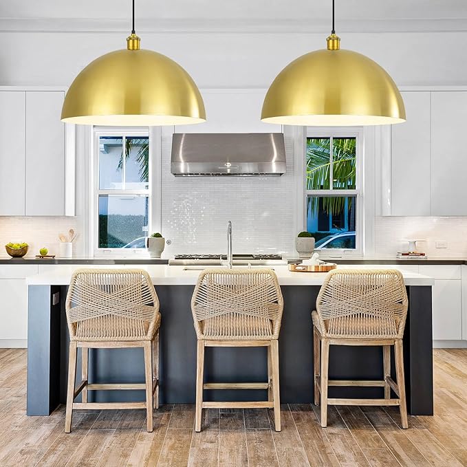 Gold Pendant Light, Elegant Semi-Circular Shade Design, Adjustable Height