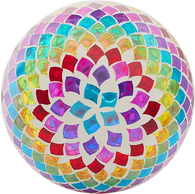 Alpine Corporation - Outdoor Glass Gazing Globe with Mosaic Teardrop Design -10 Inch Diameter, Multicolor