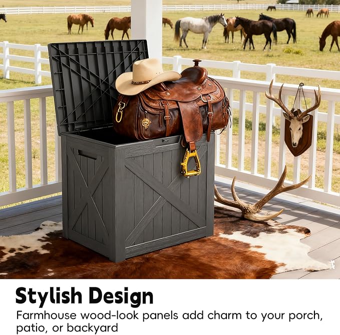 Outdoor Storage Box, Deck Box Waterproof 35 Gallon, Resin Outside Storage, Storage Bin for Package Delivery, Patio Furniture Cushion, Pool Accessories, Weatherproof and UV Resistant, Black