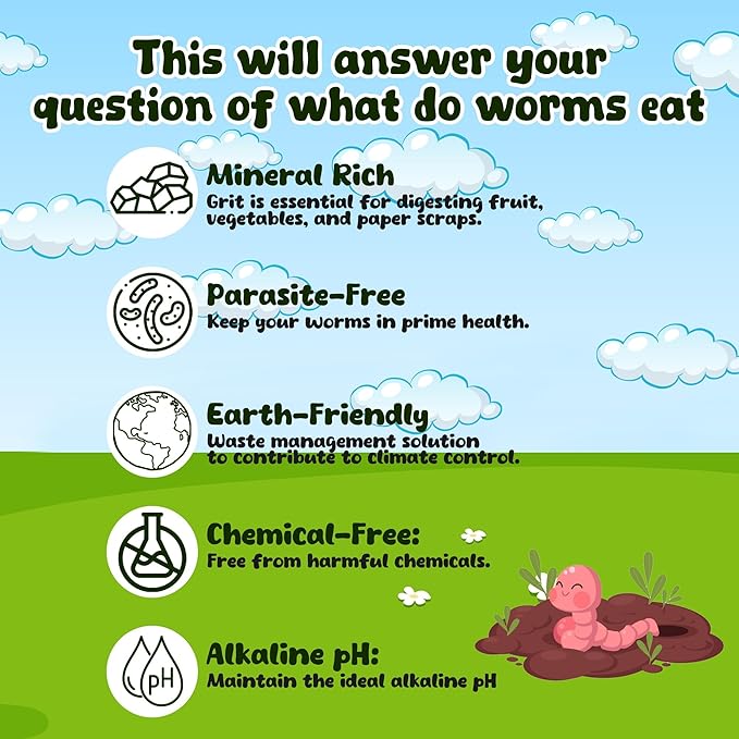 Food for Worms - Mineral-Rich Earthworm Chow, Boosts Composting Efficiency and Promotes Healthy Worms - Nutrient Blend Worm Food for Nightcrawlers & Red Wigglers, 1 Pound