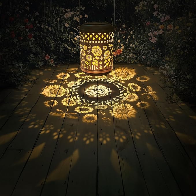 Kaixoxin 2 Pack Solar Garden Decor Metal Lantern Sunflower Table Lamp Bronze