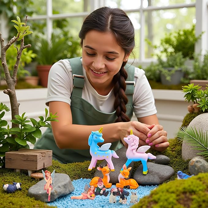 Kai Dream 15Pcs Fairy Garden Accessories, Fairy, Gnome, Animal Figurines, Miniature Resin Figurines