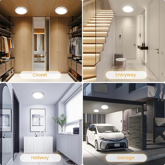SunRider 4-Pack Rechargeable Motion Sensor LED Ceiling Light