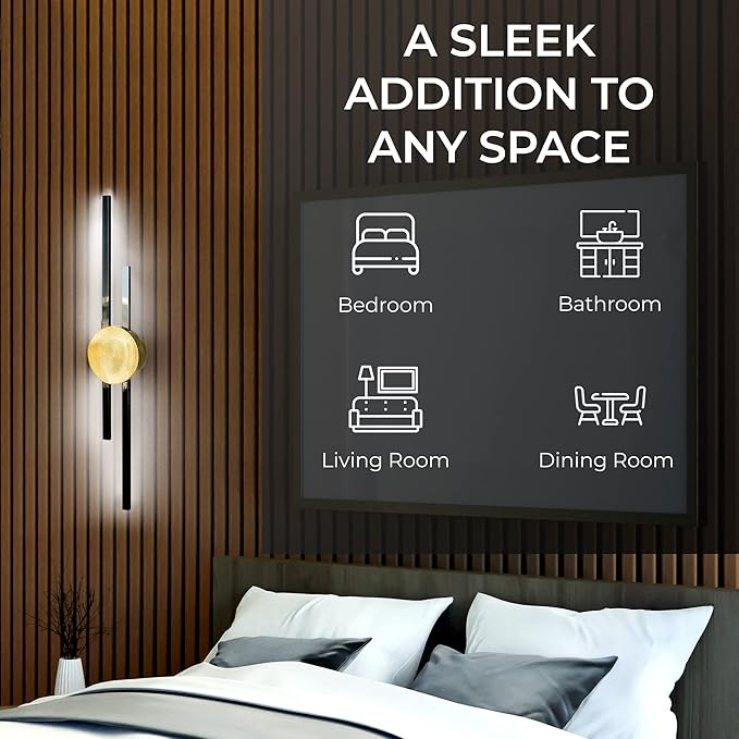 Ozarke Elles Minimalist LED Light Sconce, Modern Linear Wall Lamp, Warm White