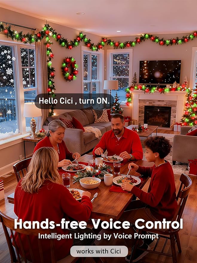 2025 New Connectable 43FT Smart Voice Controlled Christmas String Lights Indoor