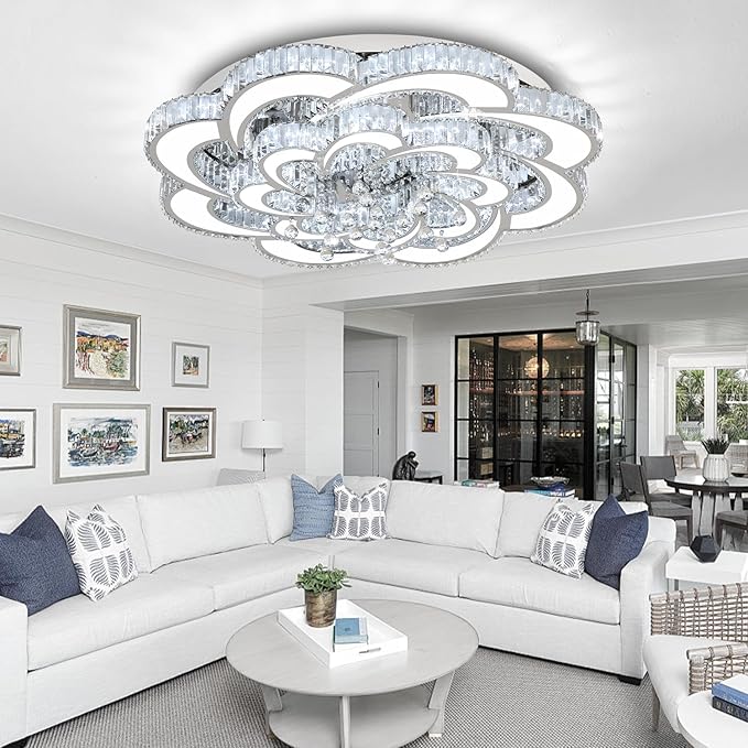Flashing God Dia 32'' Modern K9 Crystal Chandelier Flush Mount Ceiling Light