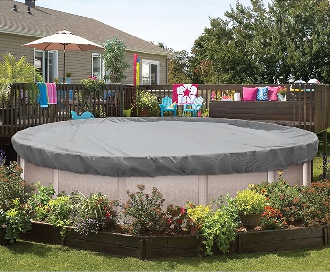ECOOPTS Round Pool Cover for Above Ground Pools, Swimming Pool Cover Protector Winter Safety Cover (10 ft, Light Grey)