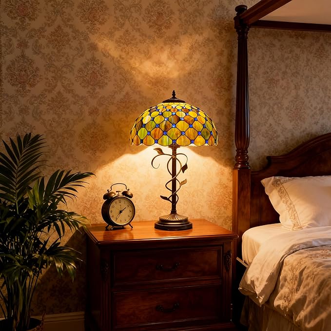 Tiffany Style Table Lamp, Stained Gradient Mable Green Glass Desk Lamp