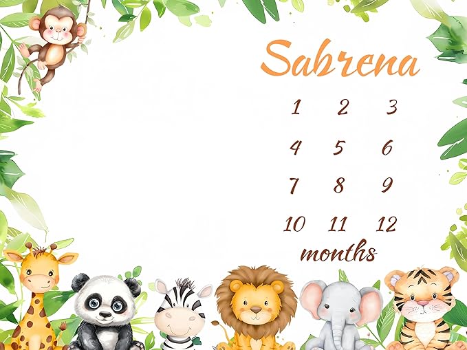 OLIVE OLIVIA Personalized Monthly Baby Milestone Blanket, Baby Months Blanket, Perfect Custom Newborn Gifts,50"x60"