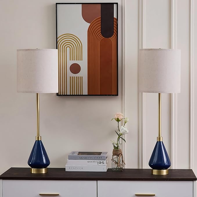 32" Blue Gold Buffet Table Lamps