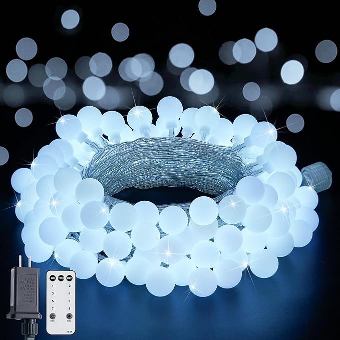 JMEXSUSS 100 LED White String Lights Indoor, Connectable Globe String Lights