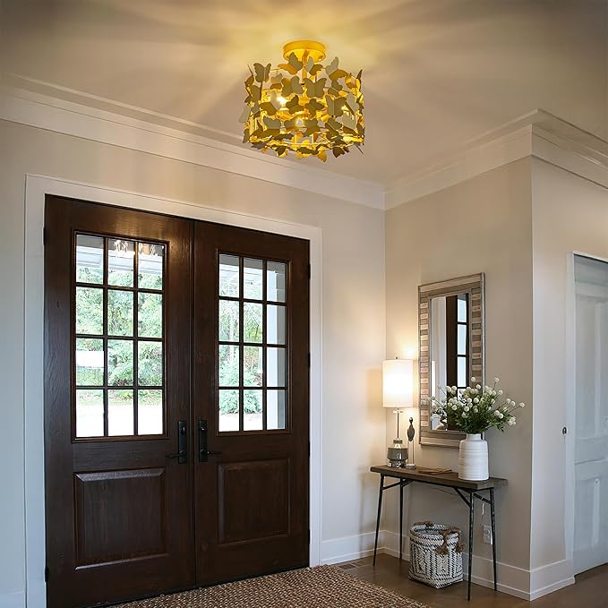 TOCHIC Modern Flush Mount Ceiling Light, 3-Light Gold Semi Flush Mount Ceiling