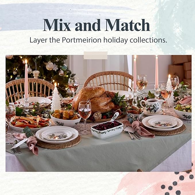 Portmeirion Holly and Ivy 7.25" Bread & Butter Plate (Set of 6) - Earthenware Plates, Holly Motif - Festive Holiday Tableware, Serving Tea, Snacks, Desserts - Microwave, Oven, Freezer, Dishwasher Safe