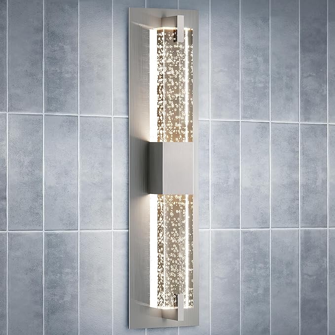 WOSHITU LED Wall Sconce Light: 19 Inch Nickel Modern Sconces Wall Lighting