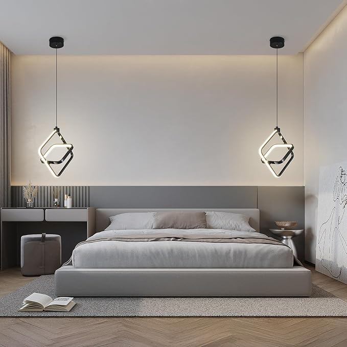 Modern LED Pendant Lights Plated Black Rectangular Pendant Light Fixtures 4000K
