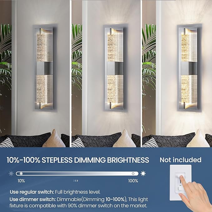 WOSHITU LED Wall Sconce Light: 19 Inch Nickel Modern Sconces Wall Lighting