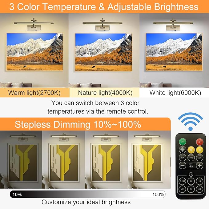 LED Picture Lights for Wall Rechargeable, Battery Operated Art Light for