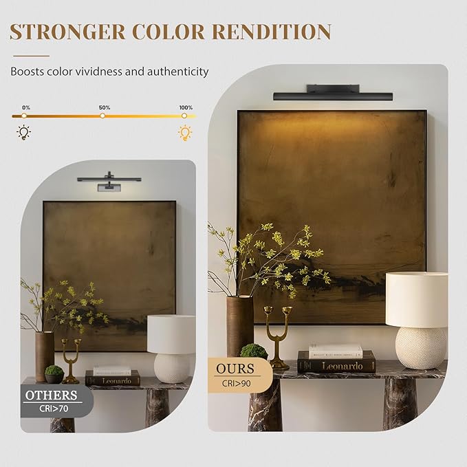 Matte Black Picture Lights for Wall, 3-Light Bronze Gallery Light, Warm White