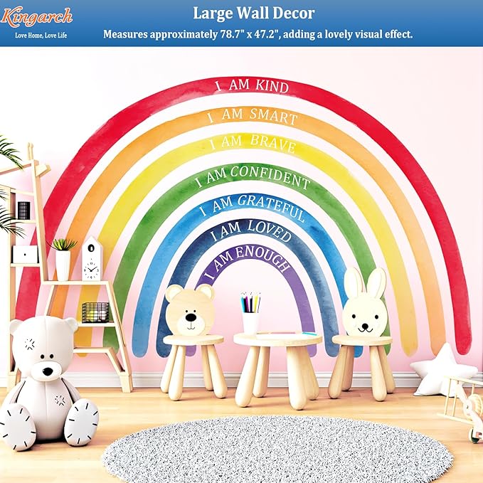 Large Colorful Rainbow Wall Decals, Insparational Peel and Stick Fabric Nursery Wall Decor, Removable Home Room Wall Decor Murals Stickers for Kids Girls Toddler Bedroom Living Room Playroom