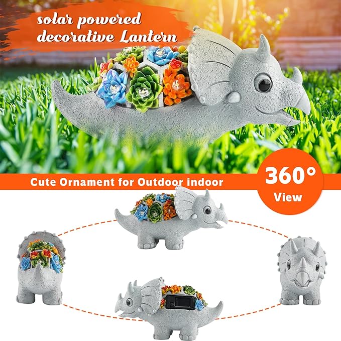 Garden Decor Solar Dinosaur Statues with Succulent and LED Lights for Outside, Outdoor Lawn Decorations Statue for Patio,Balcony,Yard,Unique Housewarming & Birthday Gifts for Women Mom Grandma