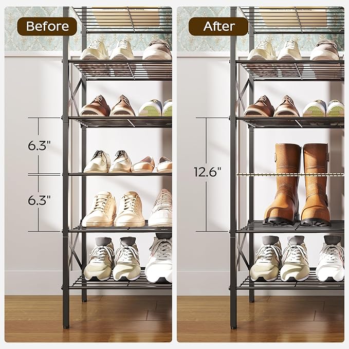 10 Tier Shoe Rack, Large Capacity Shoe Storage Organizer Holds 40 Pairs, Sturdy and Stable, for Entryway, Hallway, Closet, Dorm Room, Black SS10BB
