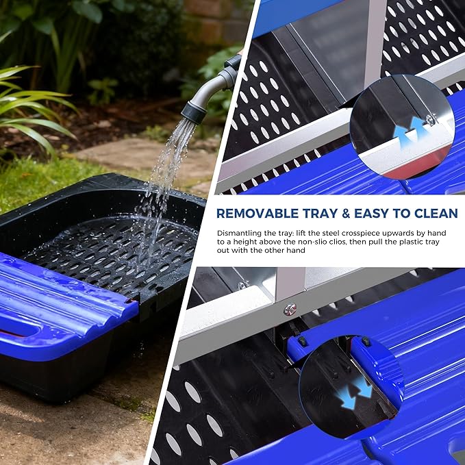 Chicken Nesting Boxes, Metal Rollaway Chicken Nest Box with Rollout Egg Collection, Removable Tray & Nesting Pads, Egg Laying Box for Chicken Coop Hens, Wall Mount or Standing, 3 Compartments, Blue