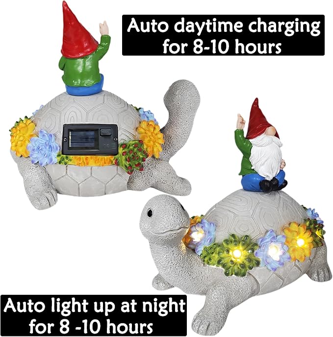 Gnome Hide a Key Outside Turtle Garden Decor Outdoor Key Hider Statues Funny Decorations for Yard Patio Lawn Solar Figurine with Light Ornaments Housewarming for Women Mom Grandma