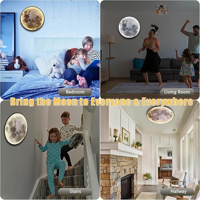 Dimmable Moon Wall Lamp, Rechargeable Battery Operated Wall Sconce Moon Lights