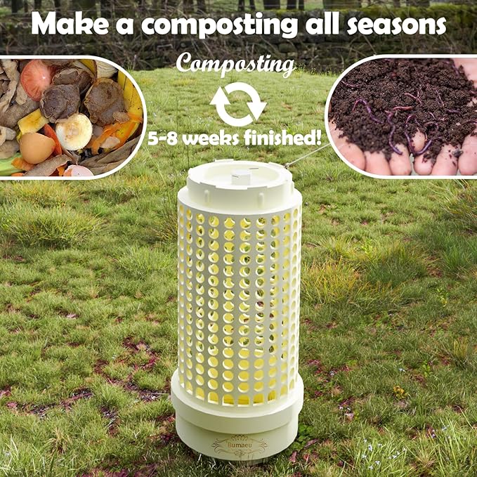 Underground Worm Farm, Garden Mini vermicomposting bin for use in Outdoor Gardening from Kitchen Food Waste, with Holes and lid, White (11.81x4.3x4.3IN)