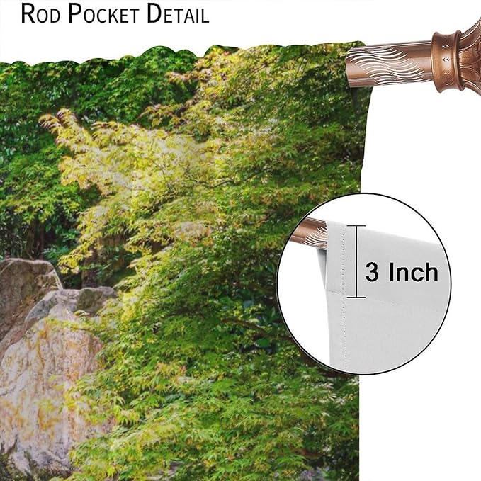 View Waterfall Blackout Curtains, Forest Waterfall Retro Style Natural Scenery Garden Art Landscape Rod Pocket Window Drapes, for Living Room Bedroom 42" W X 45" L