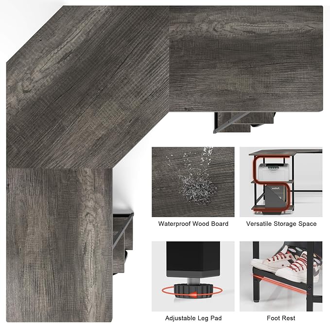 Teraves Modern L Shaped Desk with Shelves,64.84" Gaming Computer Desk for Home Office,Corner Desk with Desktop (Black Oak+Black Frame, Large+4 Tier Shelves)