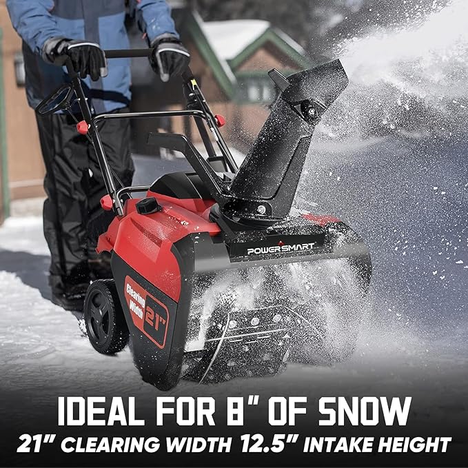 PowerSmart Single-Stage Gas Snow Blower with Electric Start, 21-Inch, 212cc 4-Stroke Engine, LED Light