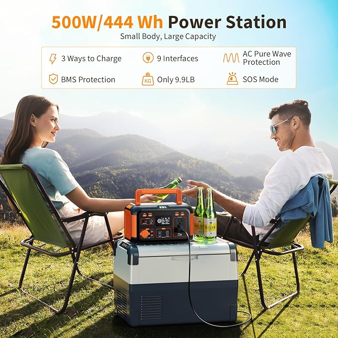 EBL Portable Power Station 500W, 444Wh Backup Lithium Battery, 500W Solar Generator For Outdoors Camping Travel Home Emergency Use (Solar Panel Optional)