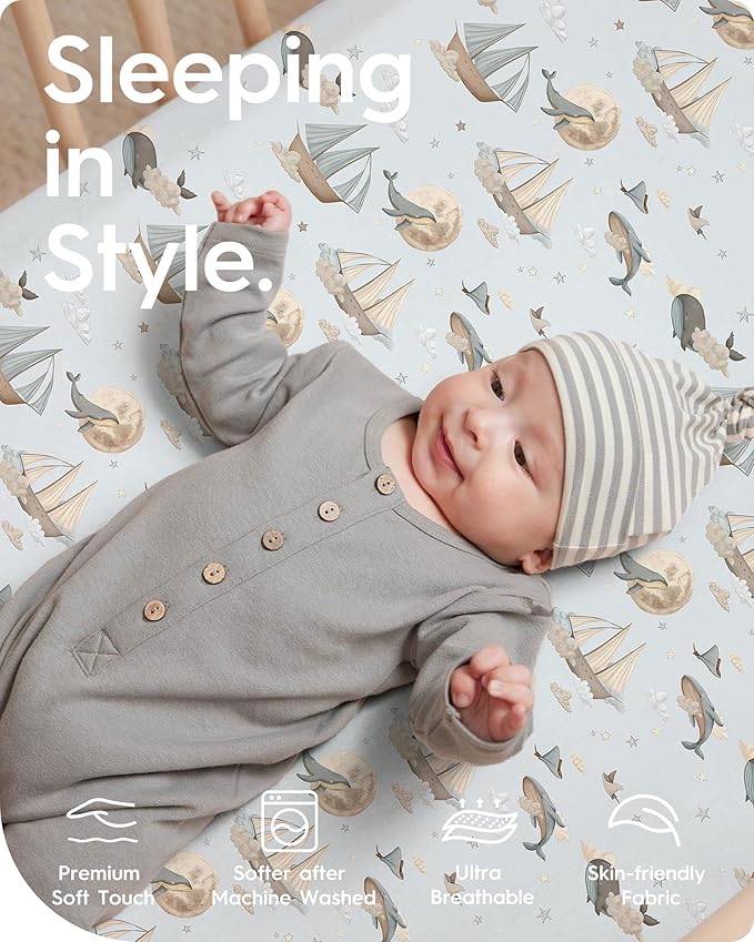 Graco Pack and Play Sheets Fitted, TotBasic Ultra Soft Mini Crib Sheets Boy, Neutral Pack N Play Mattress Sheets Hypoallergenic and Soothing, Premium Jersey Playrad Sheets, 2 Pack