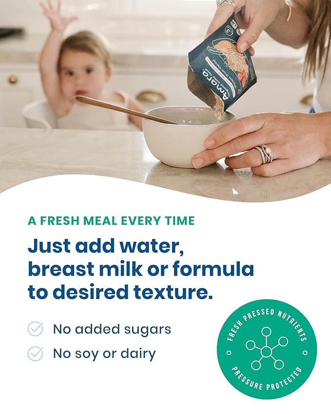 Amara Organic Baby Food - Stage 3 - Ancient Grain - Baby Cereal to Mix With Breastmilk, Water or Baby Formula - Shelf Stable Baby Food Pouches Made from Organic Fruit and Veggies - 10 Pouches, 3.9oz Per Serving